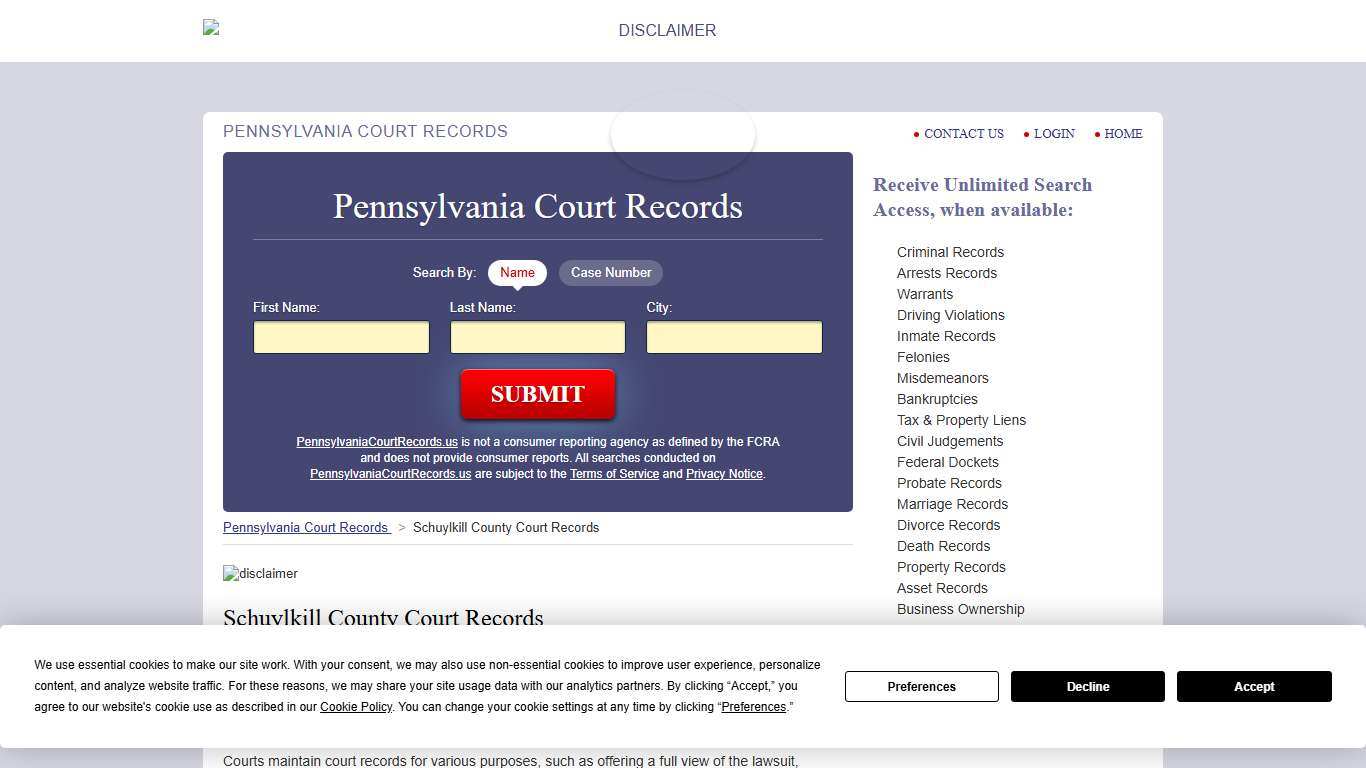 Schuylkill County Court Records PennsylvaniaCourtRecords.us