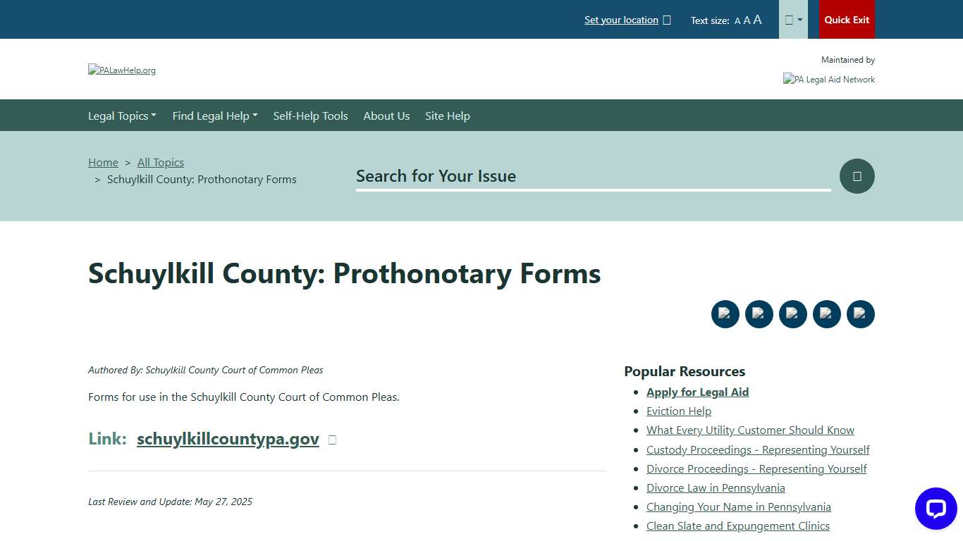 Schuylkill County: Prothonotary Forms PALawHELP.org - Your Online Guide to Legal Information and Legal Services in Pennsylvania